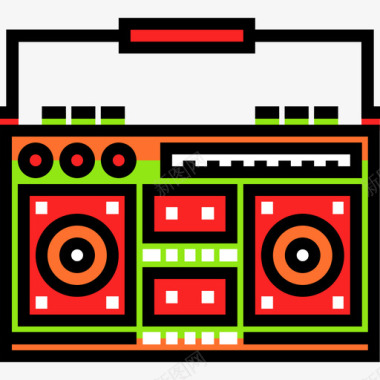 盒式收音机嬉皮士7线性彩色图标图标