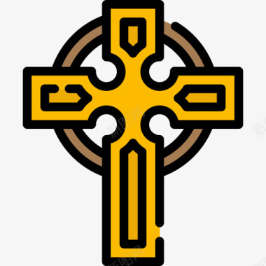 十字架圣帕特里克第三天直线颜色图标图标