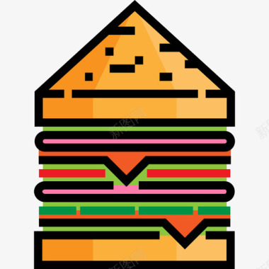 三明治食品和餐厅3线性颜色图标图标