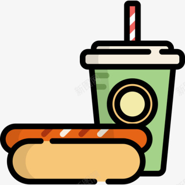 热狗食物和餐厅9线性颜色图标图标