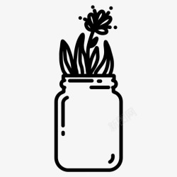 花瓶里的花种在罐子里栽在罐子里涂鸦图标高清图片