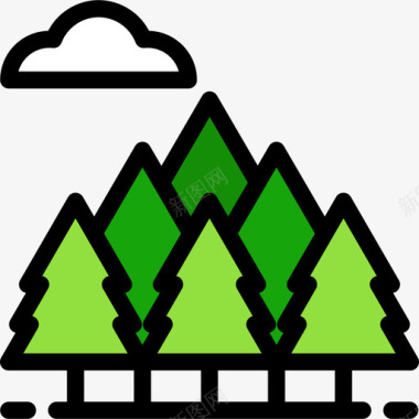 森林景观15线性颜色图标图标