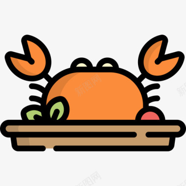 螃蟹食物和餐厅9线性颜色图标图标