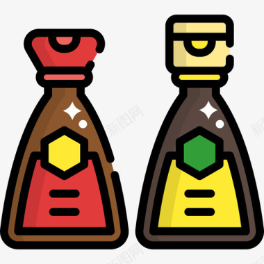 酱汁食品和餐厅9线性颜色图标图标