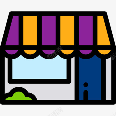 商店城市元素7线性颜色图标图标