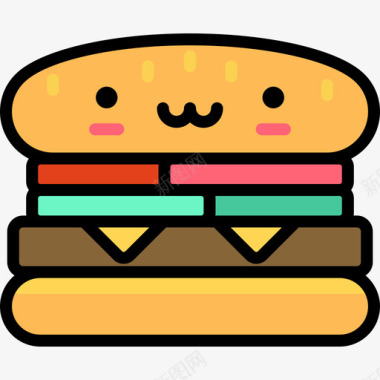 汉堡包可爱的食物3线性颜色图标图标
