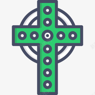 十字架圣帕特里克节直线颜色图标图标