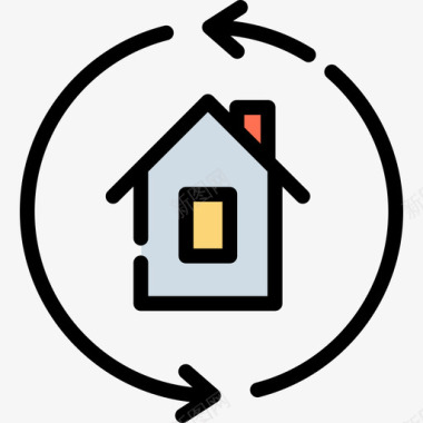 房屋实物资产4线性颜色图标图标