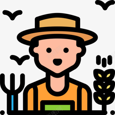农民职业和工作6线性颜色图标图标