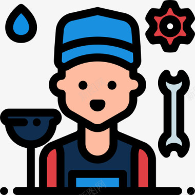 水管工职业和工作6线性颜色图标图标