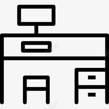 办公桌家具5线性图标图标