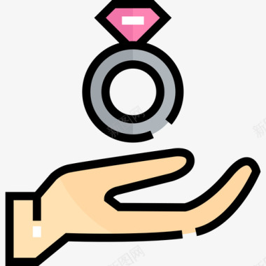 订婚戒指刚结婚线性颜色图标图标