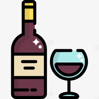 葡萄酒食物和餐厅9线性颜色图标图标