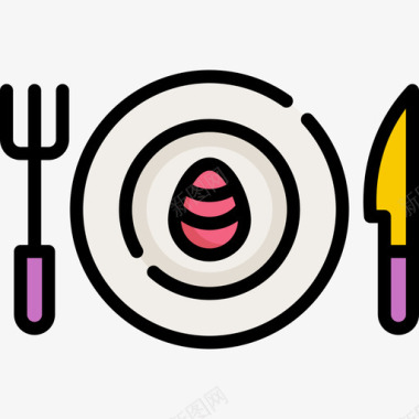 晚餐复活节8线性颜色图标图标