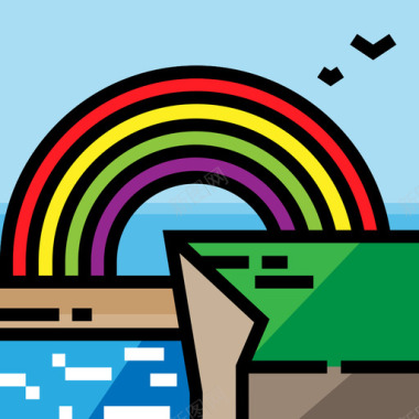 彩虹风景25线性颜色图标图标