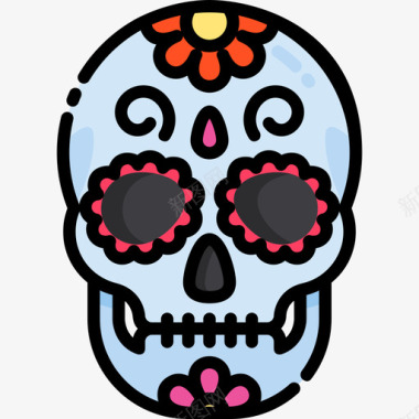 墨西哥头骨5demayo线形颜色图标图标