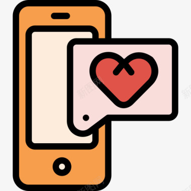 智能手机爱情浪漫线性色彩图标图标