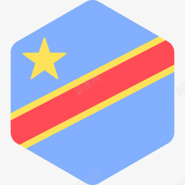刚果民主共和国国际旗帜2六边形图标图标