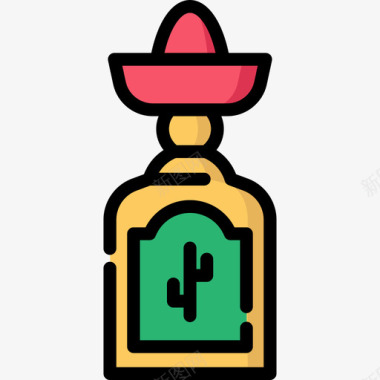 墨西哥龙舌兰酒线形颜色图标图标