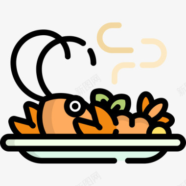 龙虾食品和餐厅9线性颜色图标图标