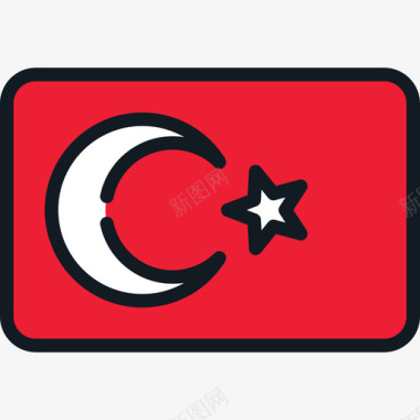 土耳其国旗系列4圆角矩形图标图标
