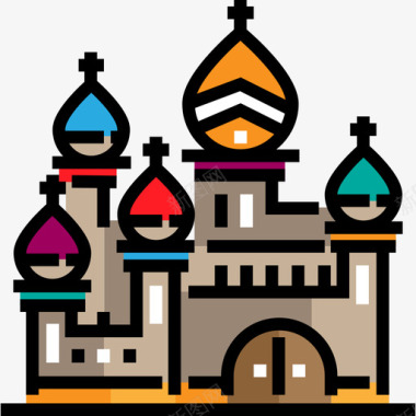 圣巴兹尔大教堂旅行13线性颜色图标图标
