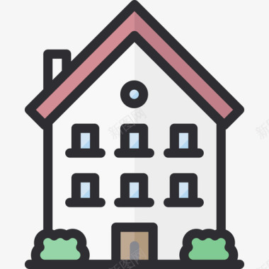 房屋建筑与建筑3线条色彩图标图标