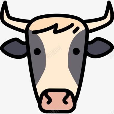牛动物25线性颜色图标图标