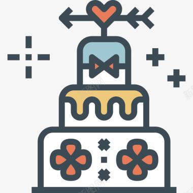 婚礼蛋糕婚礼9线性颜色图标图标
