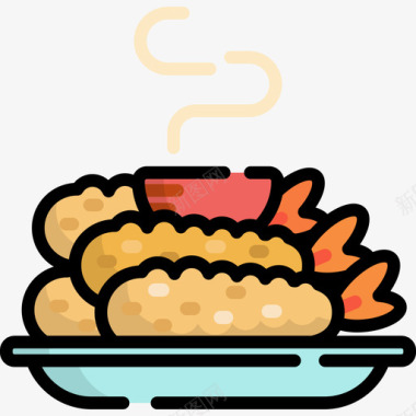 天妇罗食品和餐厅9线性颜色图标图标