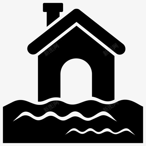 被淹房屋房屋建筑水损害图标svg_新图网 https://ixintu.com 全球变暖雕文图标 房屋建筑 水损害 水灾 被淹房屋