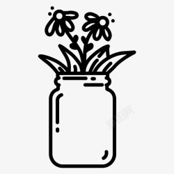 花瓶里的向日葵罐子里的植物涂鸦花图标高清图片