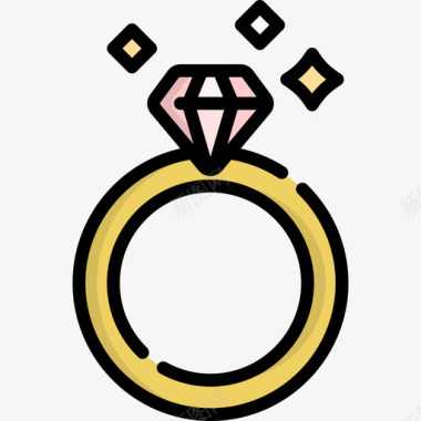 订婚戒指情人节20线性颜色图标图标