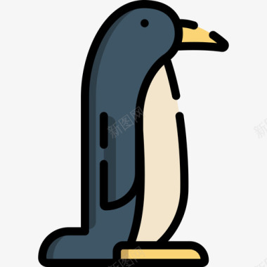 企鹅动物29线性颜色图标图标