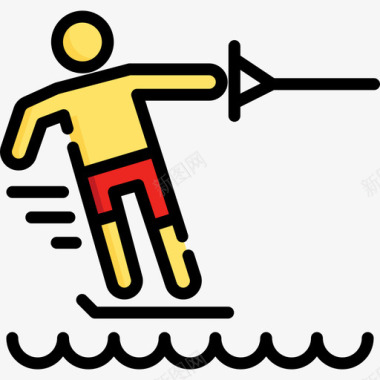 滑水板冒险运动7线性颜色图标图标