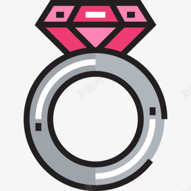 订婚戒指刚结婚线性颜色图标图标