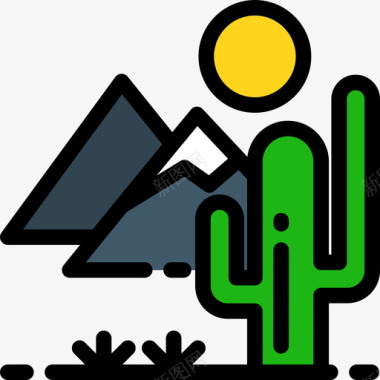 沙漠风景15线性颜色图标图标