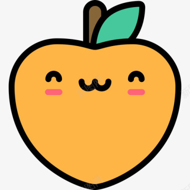 桃子可爱的食物3线性颜色图标图标
