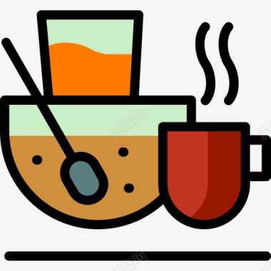 麦片粥咖啡和早餐3原色图标图标