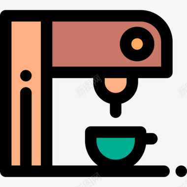 咖啡机咖啡厅21线性颜色图标图标