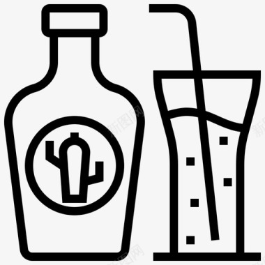 仙人掌饮料饮料瓶墨西哥符号线图标图标