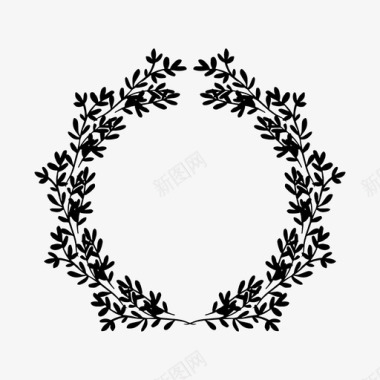 月桂花环纹章叶子图标图标