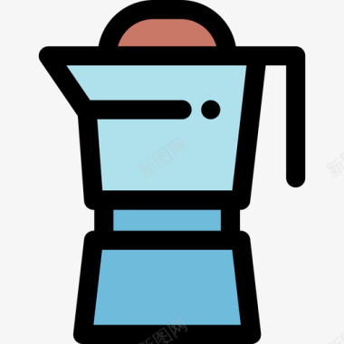 水壶咖啡厅21线性颜色图标图标