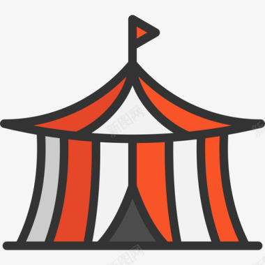 帐篷马戏团4线性颜色图标图标