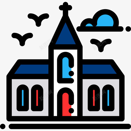 教堂城市元素7线条色彩图标svg_新图网 https://ixintu.com 城市元素7 教堂 线条色彩