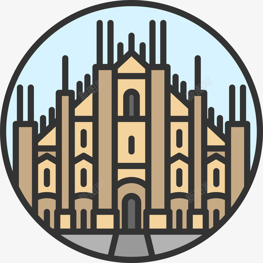 米兰大教堂DuomodiMilano纪念碑8座线性颜色图标svg_新图网 https://ixintu.com 米兰大教堂DuomodiMilano 纪念碑8座 线性颜色