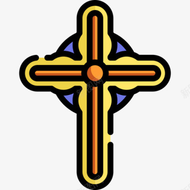 十字架复活节10线形颜色图标图标