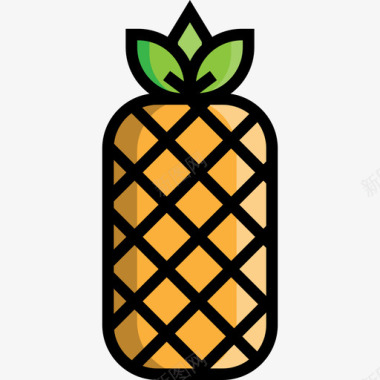 菠萝食品和餐厅3线性颜色图标图标