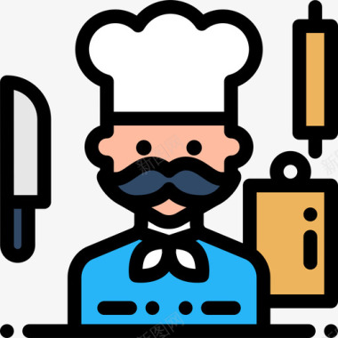厨师专业和工作6线性颜色图标图标