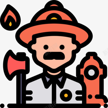 消防员职业和工作6线性颜色图标图标